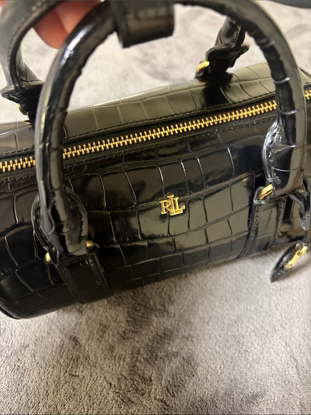 Ralph Lauren Black Croc-Embossed Mini Barrel Bag with Gold Hardware - Picture 15 of 15